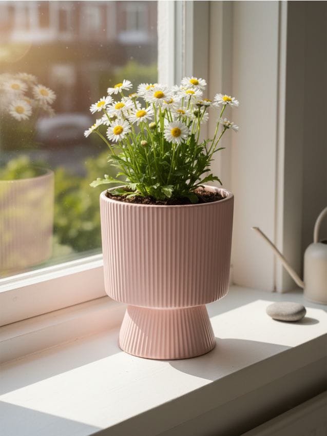 Sinsay - Ghiveci ceramic pe picior cu striații - roz-pastel