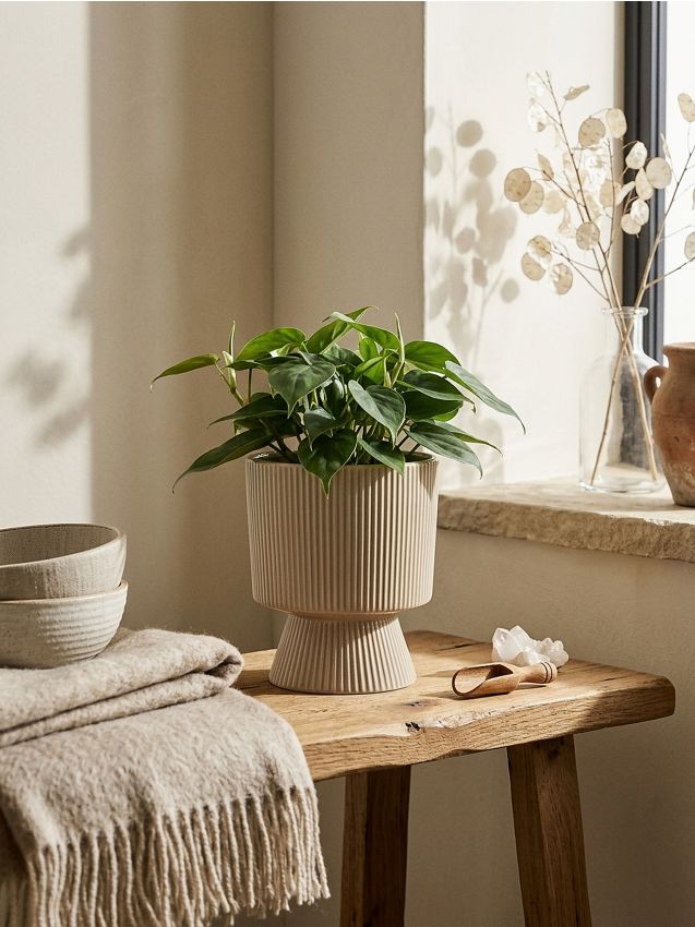 Sinsay - Ghiveci ceramic pe picior cu striații - galben-pal