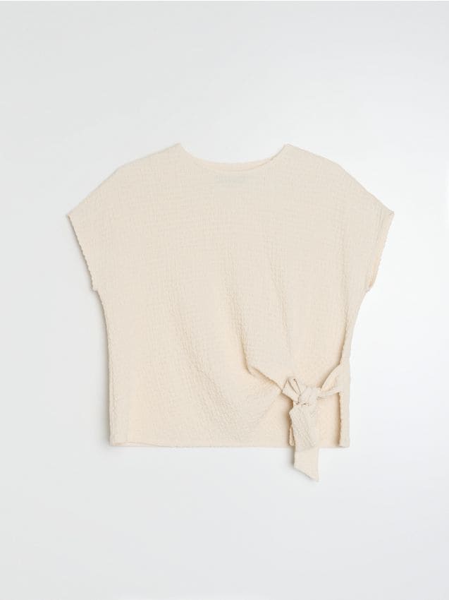 Sinsay - Bluzka z ozdobnym wiązaniem - kremowy