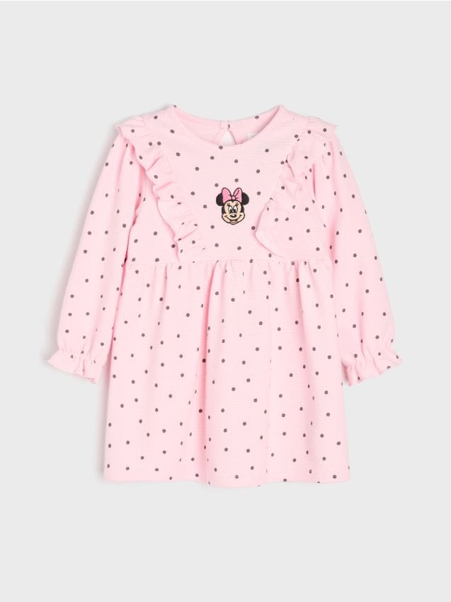 Sinsay - Rochie striată cu bumbac și broderie Minnie Mouse - roz-pastel