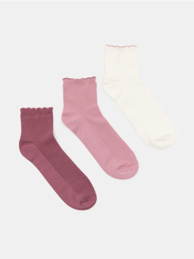 Sinsay - Skarpetki z falbaną 3 pack - różowy