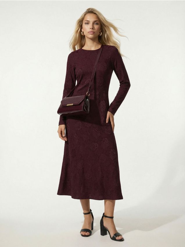 Sinsay - Rochie maxi jacquard cu model floral - bordo