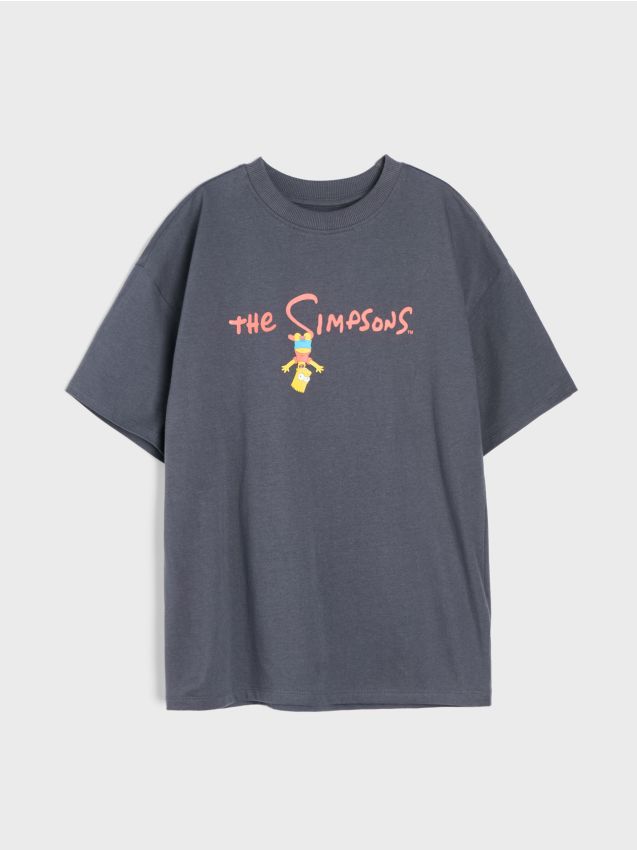 Sinsay - Tricou din bumbac cu imprimeu pe spate The Simpsons - gri-închis