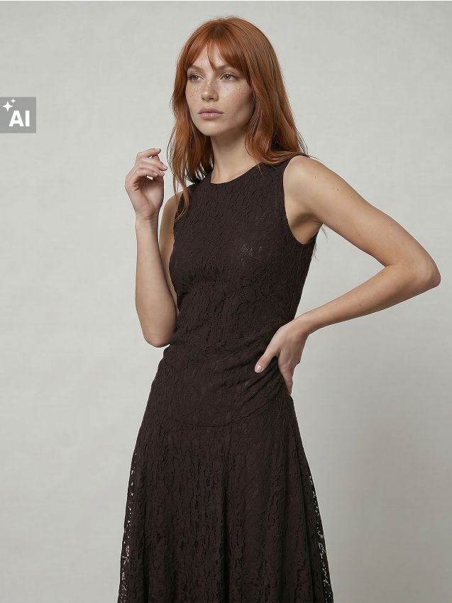 Sinsay - Rochie midi din dantelă fără mâneci - maro