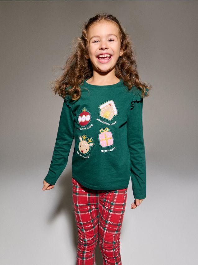 Sinsay - Tricou din bumbac cu imprimeu decorațiuni și turtă dulce - verde-închis