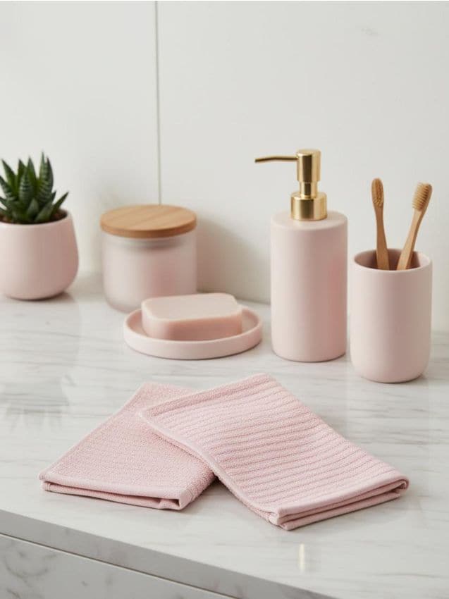 Sinsay - Sada bavlnených uterákov s rebrovanou štruktúrou 2 pack - pastelová ružová