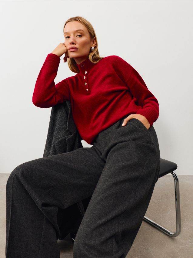 Sinsay - Pantaloni eleganți wide leg cu curea - gri-închis