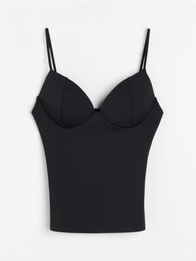 Sinsay - Top tip camisole cu sutien încorporat - negru