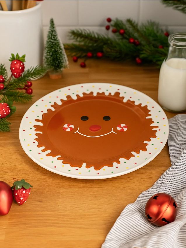 Sinsay - Vianočný keramický tanier s motívom perníkového panáčika - viacfarebná