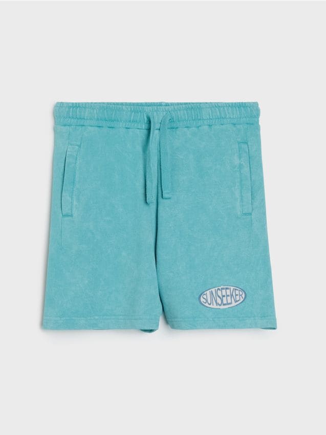 Sinsay - Pantaloni scurți din bumbac, cu efect prespălat - acvamarin