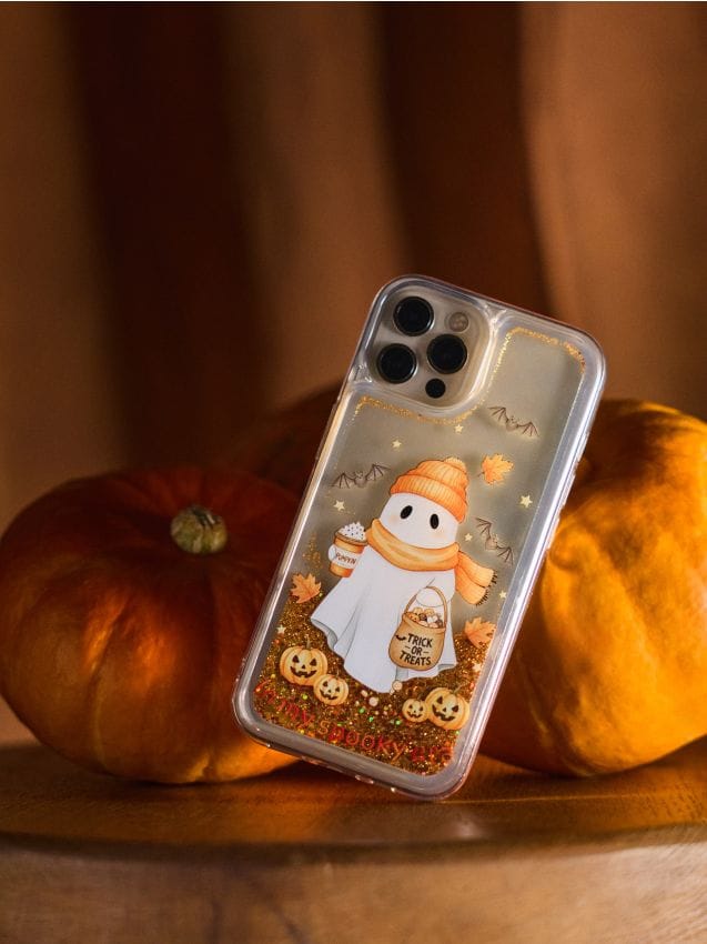 Sinsay - Husă pentru iPhone 15 cu imprimeu fantomă și sclipici - oranj-mandarină