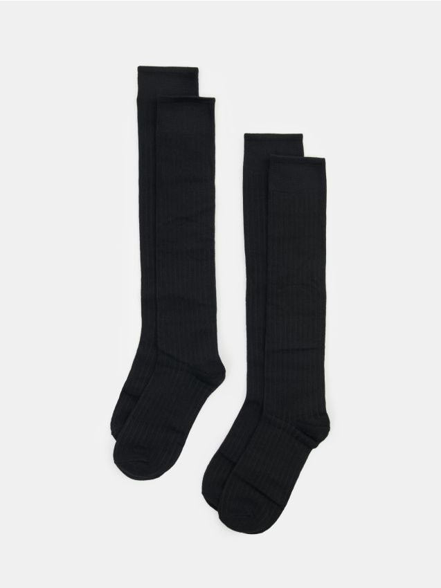 Sinsay - Prążkowane podkolanówki z bawełną 2 pack - czarny