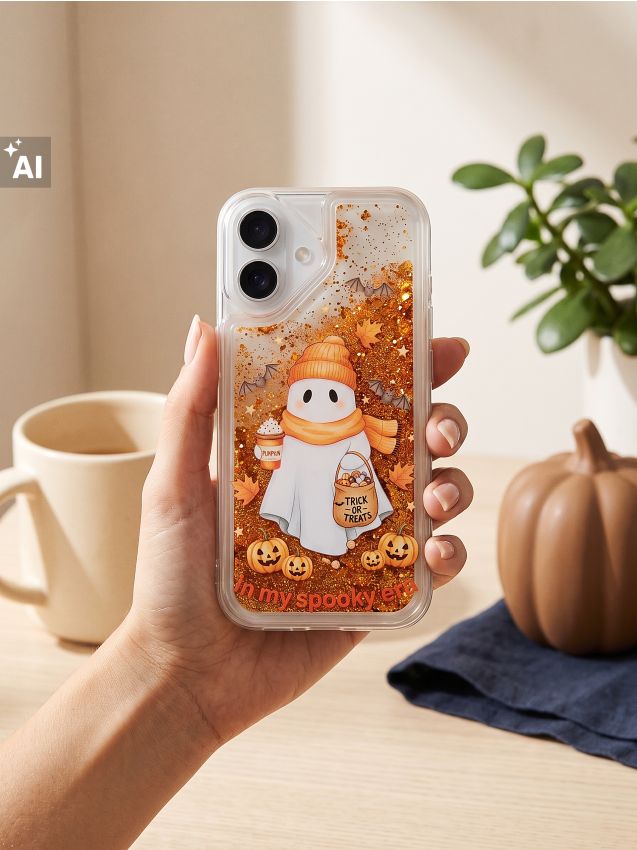 Sinsay - Husă pentru iPhone 16 cu imprimeu fantomă și sclipici - oranj-mandarină