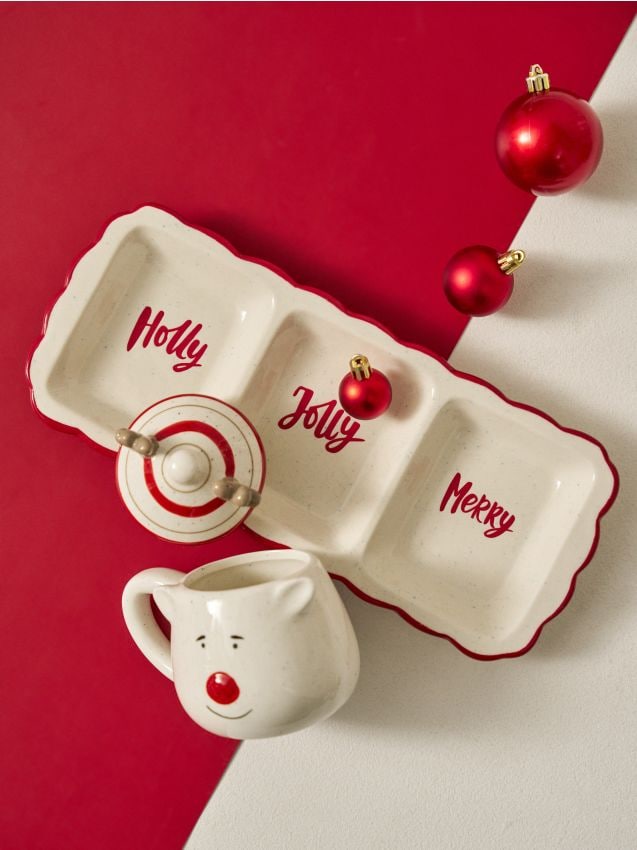 Sinsay - Vianočný podnos na servírovanie s nápisom Holly Jolly Merry - viacfarebná