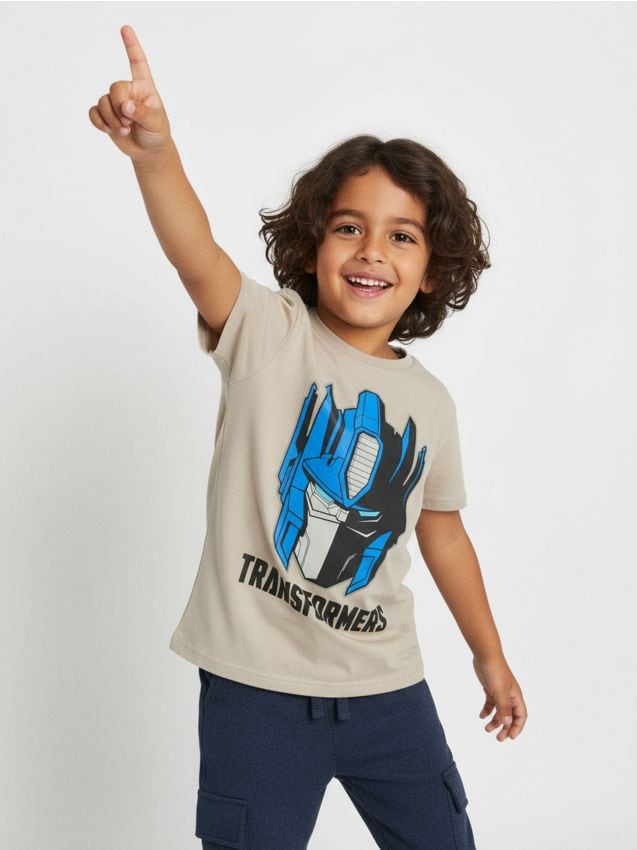 Sinsay - Tricou din bumbac cu imprimeu Transformers - bej