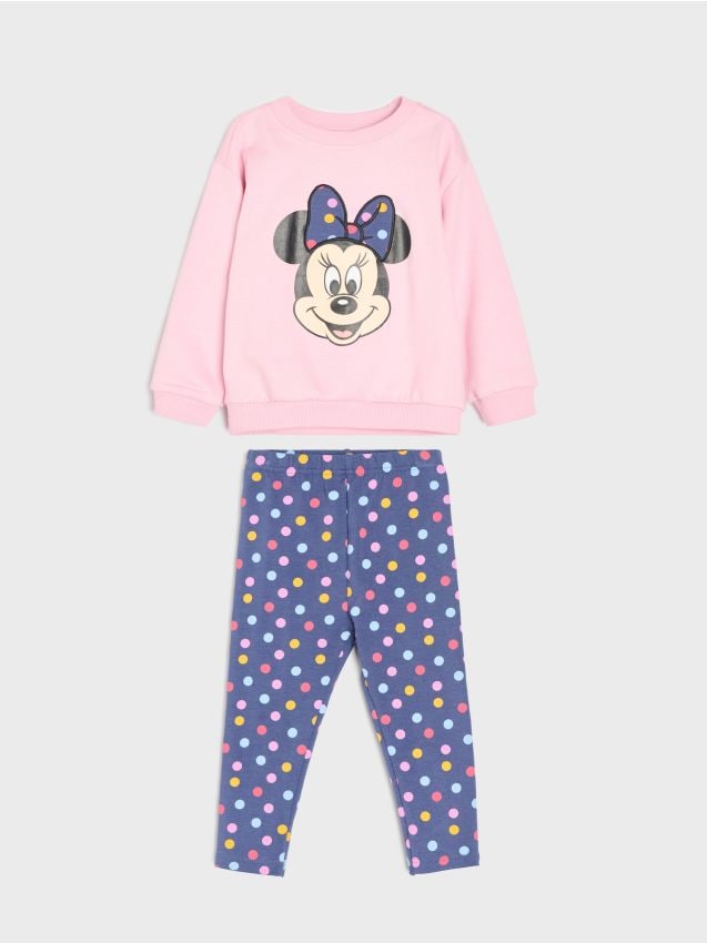 Sinsay - Set din bumbac: bluză și colanți Minnie Mouse - roz-pastel
