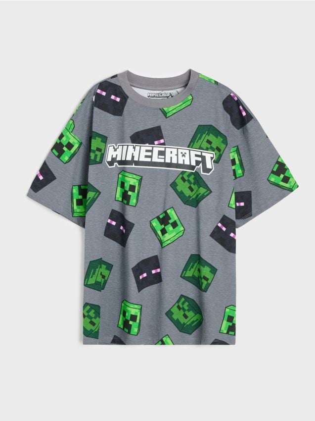 Sinsay - Tricou oversize din bumbac cu imprimeu Minecraft - negru