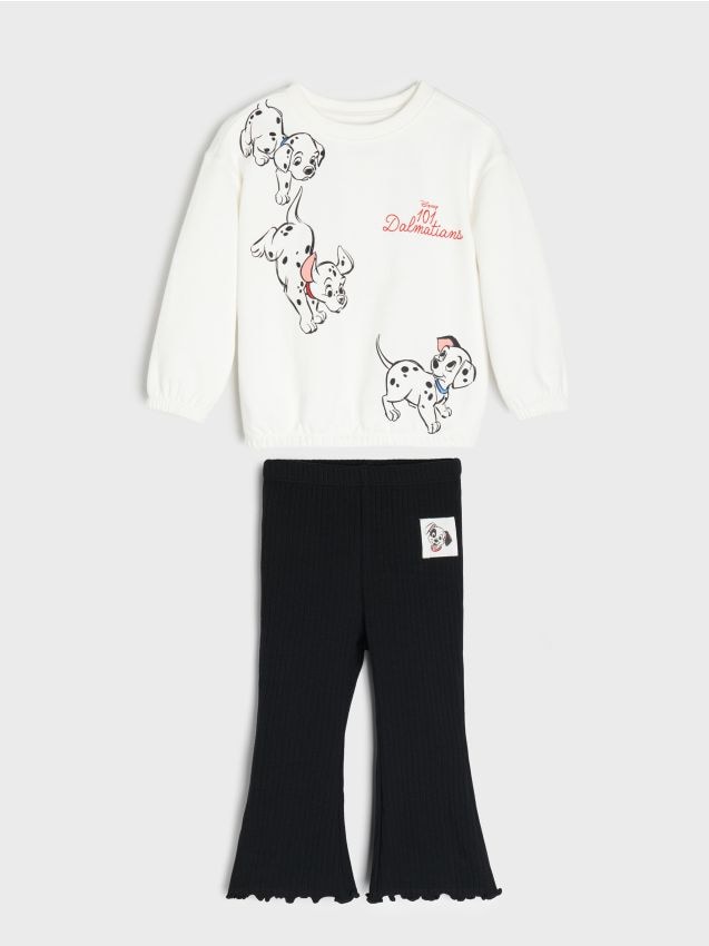 Sinsay - Set din bumbac: bluză crewneck și pantaloni flare 101 Dalmatians - crem