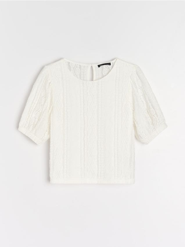 Sinsay Sinsay - Μπλούζα με δαντέλα - κρεμ