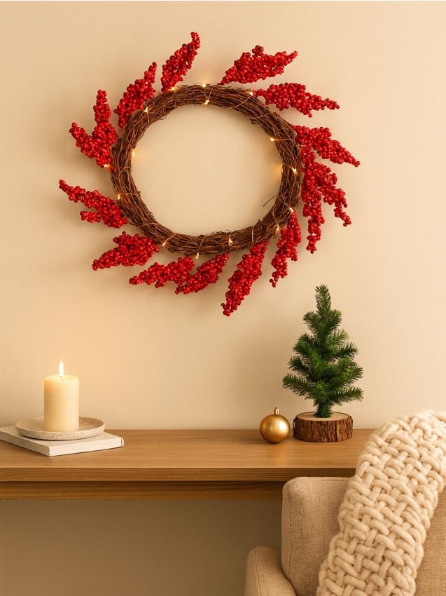 Sinsay - Vianočný dekoračný veniec s LED svetlami - červená