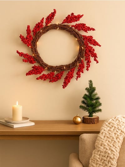 Świąteczny wieniec dekoracyjny z lampkami LED