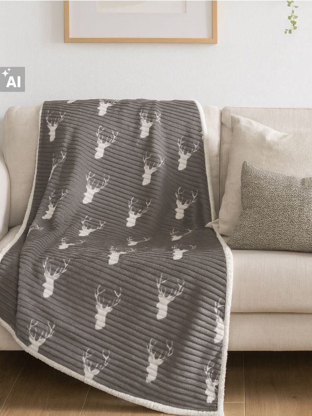 Sinsay - Pătură de Crăciun cu model în dungi și motiv de ren - multicolor