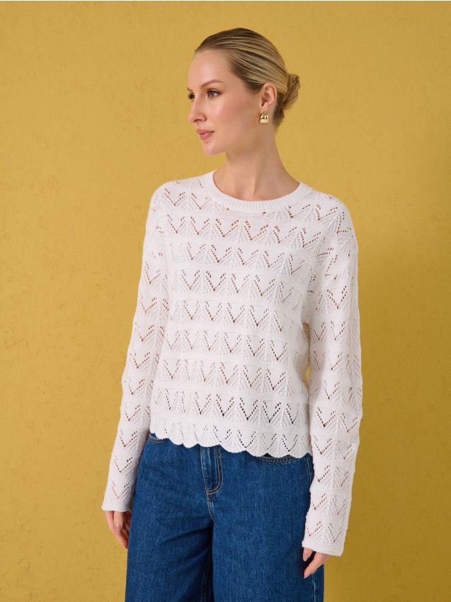 Sinsay - Pulover ajurat - crem