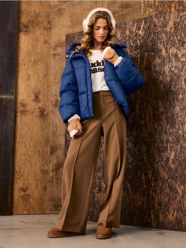 Sinsay - Pantaloni eleganți wide leg cu detalii de cusături - nude