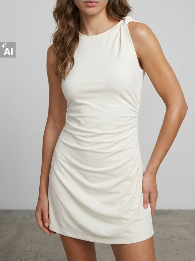 Sinsay - Rochie mini cu fronseu lateral cu viscoză - crem