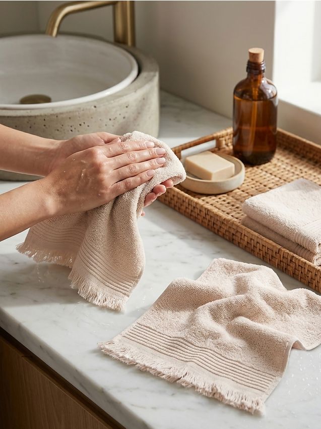 Sinsay - Set de prosoape din bumbac cu franjuri 3 pack - crem