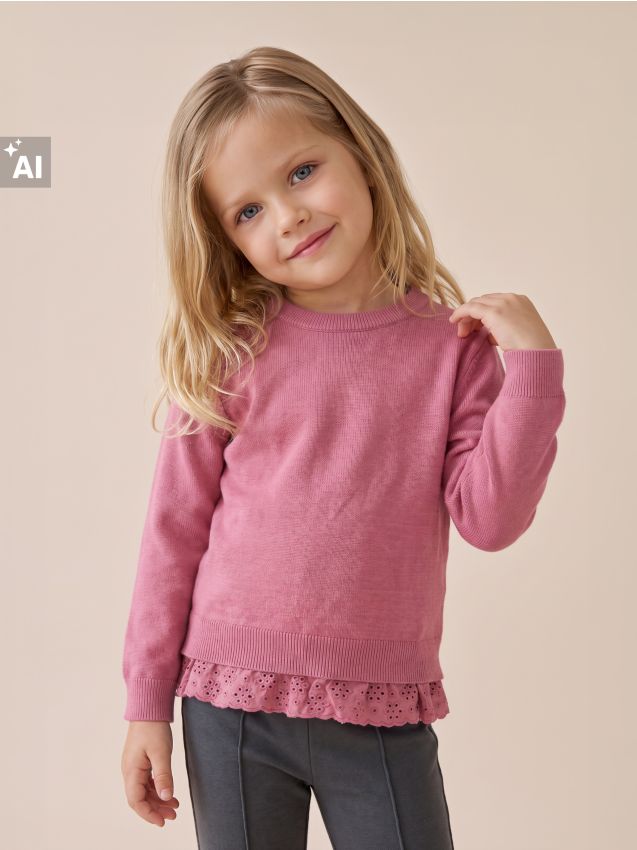 Sinsay - Pulover cu viscoză și volan decorativ ajurat soft touch - roz-trandafiriu