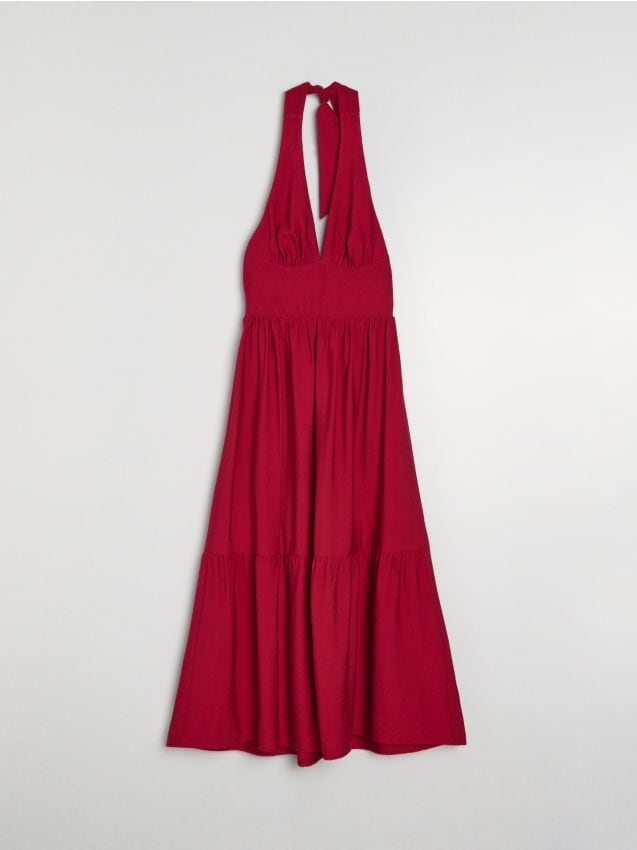 Sinsay - Rochie midi evazată cu decolteu halter cu viscoză - mov