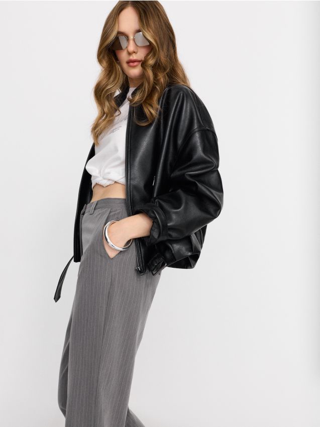 Sinsay - Spodnie wide leg - szary