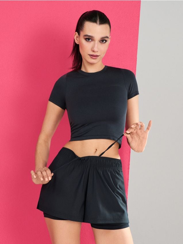 Sinsay - Pantaloni scurți de alergare 2 în 1 Gym Hard - albastru metalizat