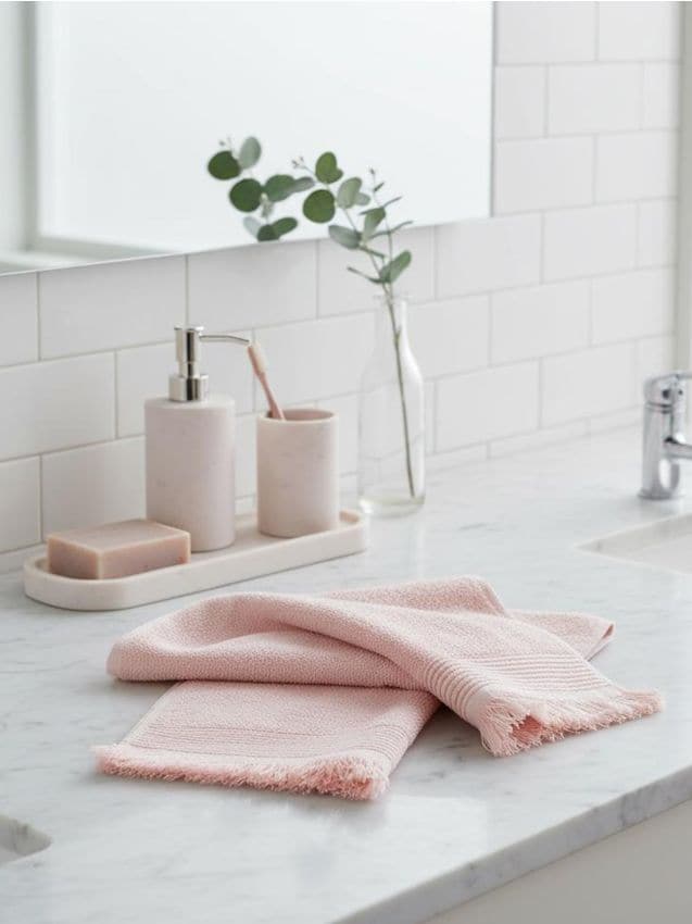 Sinsay - Sada bavlnených uterákov s strapcami 2 pack - pastelová ružová