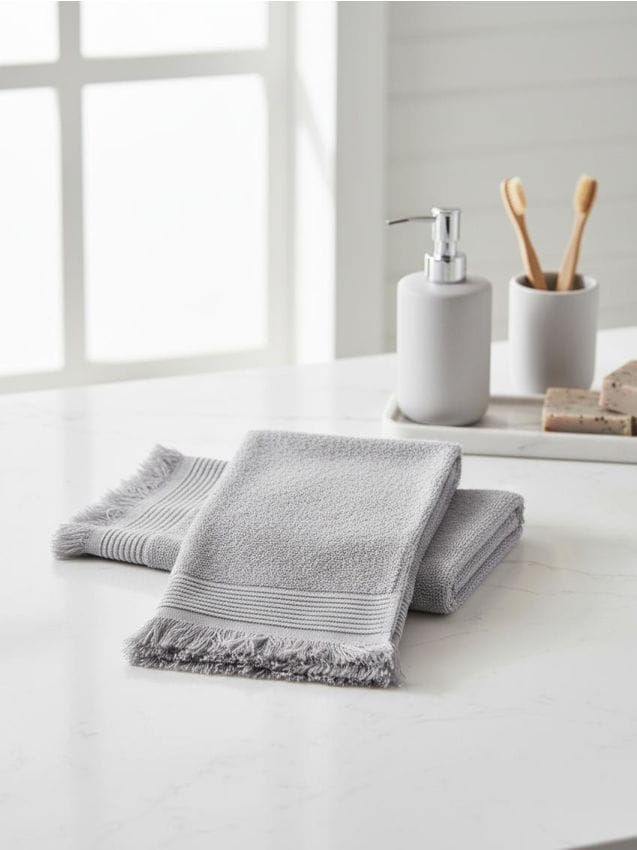Sinsay - Sada bavlnených uterákov s strapcami 2 pack - svetlošedá