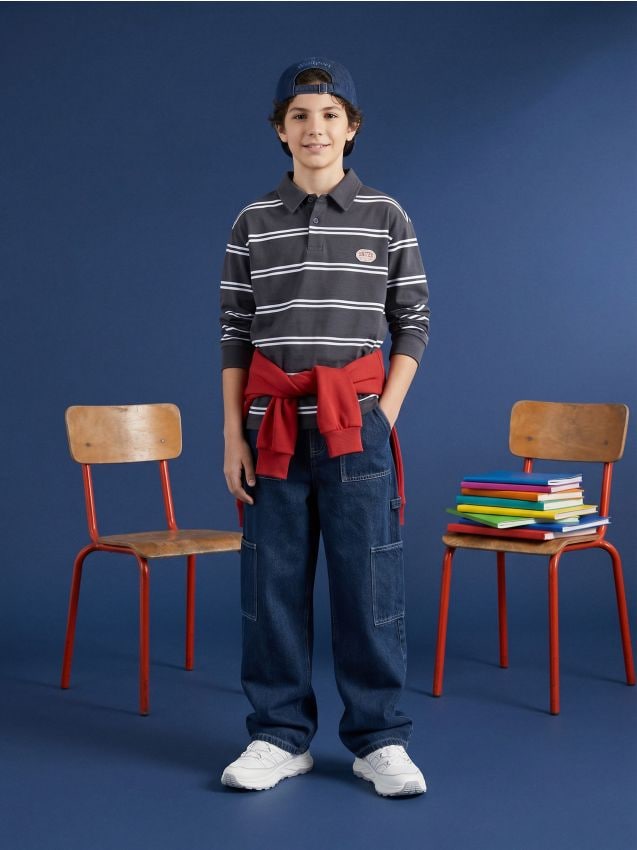 Sinsay - Tricou polo oversize din bumbac cu dungi - multicolor