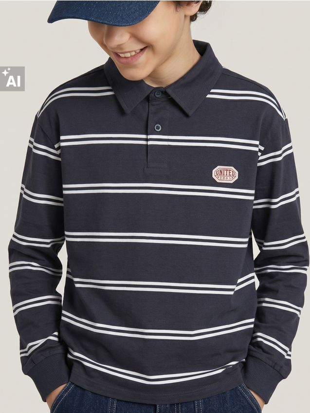 Sinsay - Tricou polo oversize din bumbac cu dungi - multicolor
