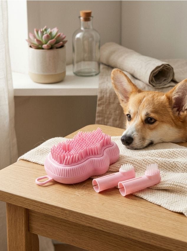 Sinsay - Set: perie de masaj cu capace pentru curățarea dinților câinilor și pisicilor - roz