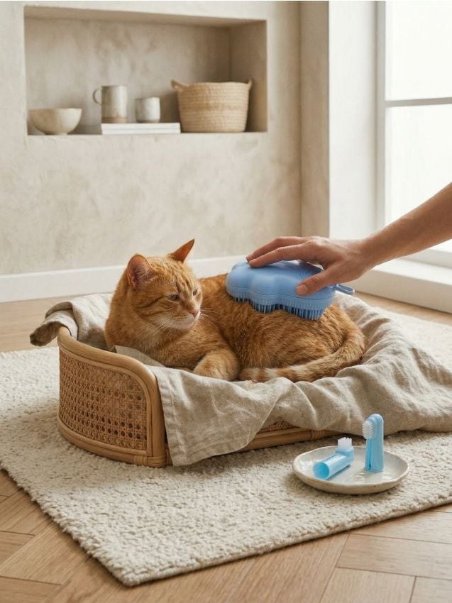 Sinsay - Set: perie de masaj cu capace pentru curățarea dinților câinilor și pisicilor - light blue