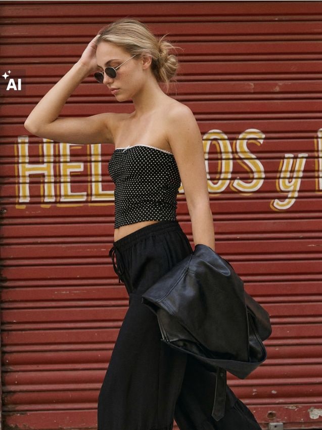 Bawełniany top bandeau w kropki z kokardką