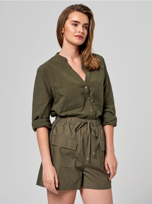 Sinsay - Bavlnené šortky - tmavozelená