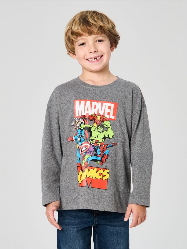 Sinsay - Tricou cu mânecă lungă Avengers - gri-închis