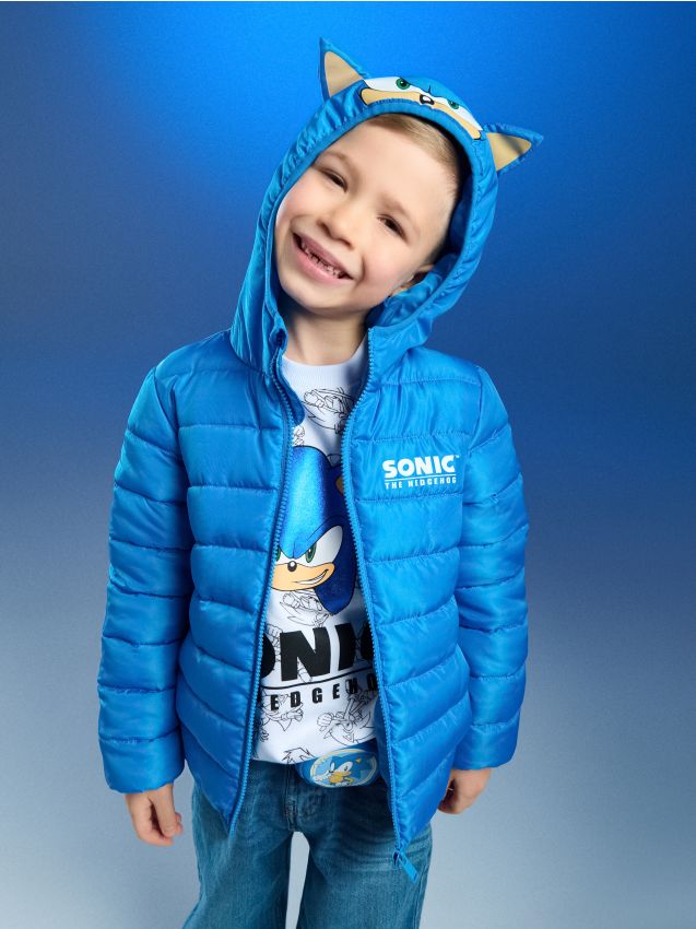 Sinsay - Pikowana kurtka z kapturem 3D Sonic the Hedgehog - niebieski