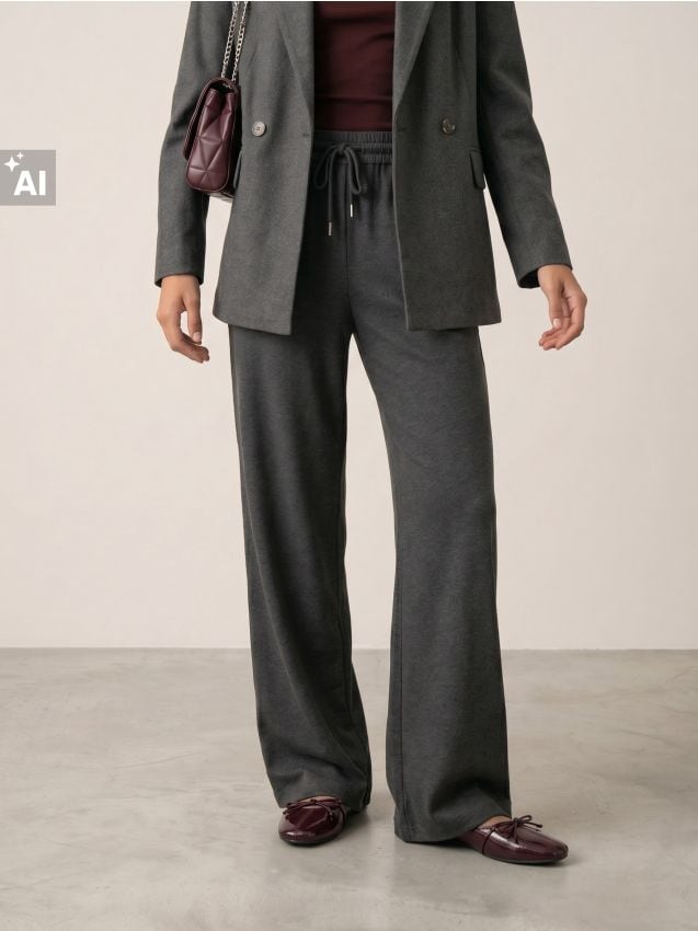 Sinsay - Pantaloni wide leg cu amestec de viscoză - gri-închis