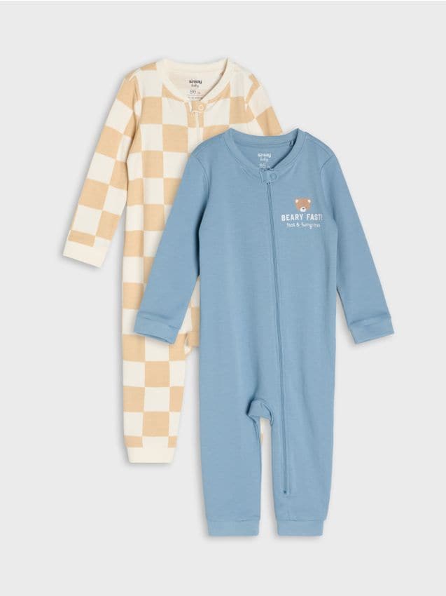 Sinsay - Salopete pentru bebeluși din bumbac cu motiv ursuleț 2 pack - light blue