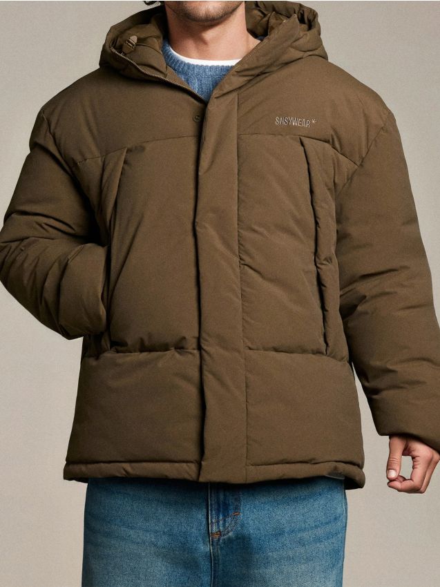 Sinsay - Prešívaná puffer bunda s kapucňou - hnedá