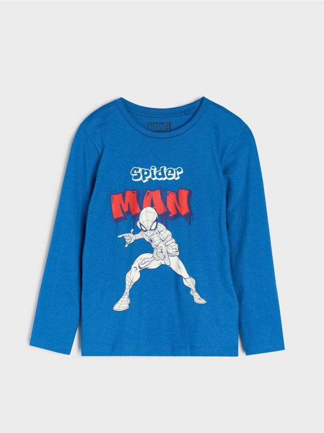 Sinsay - Bawełniana koszulka z nadrukiem Spiderman - mid blue