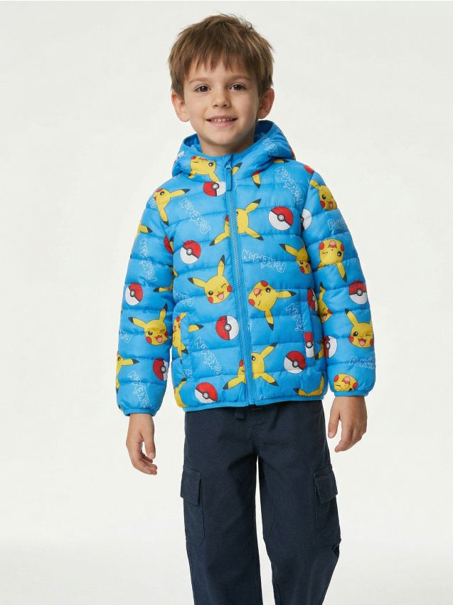 Sinsay - Pikowana kurtka puffer z kapturem - niebieski