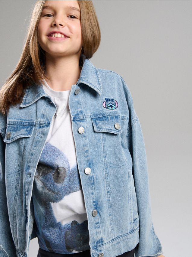 Sinsay - Jachetă din denim cu efect spălat Lilo & Stitch - albastru